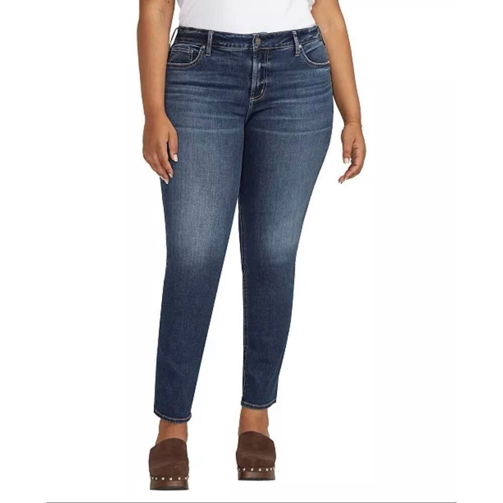 Silver Jeans Co. Elyse Mid Rise Comfort Fit Straight Leg Jeans Indigo 18W